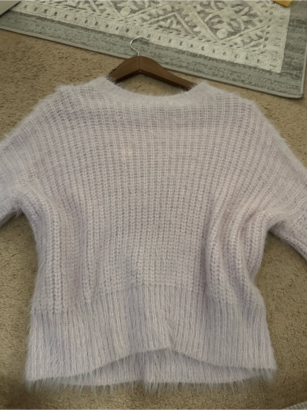 Women's Light Lavender Fuzzy Crewneck Sweater